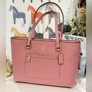 NWT Coach Station Tote Bag In Signature Leather PEONY Gold CDL99